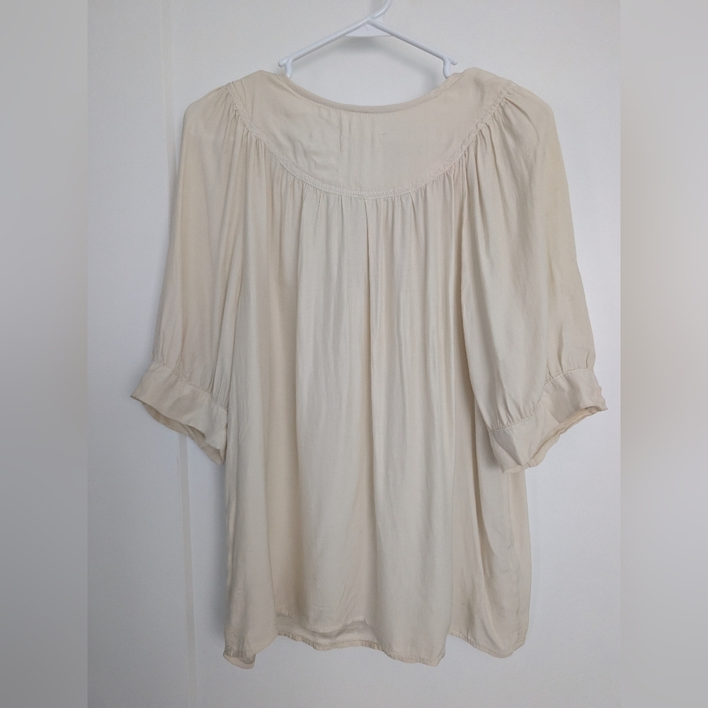 Honorine Ivory Peasant Blouse Medium Boho Luxe V-Neck Relaxed Tunic Top - Picture 8 of 9